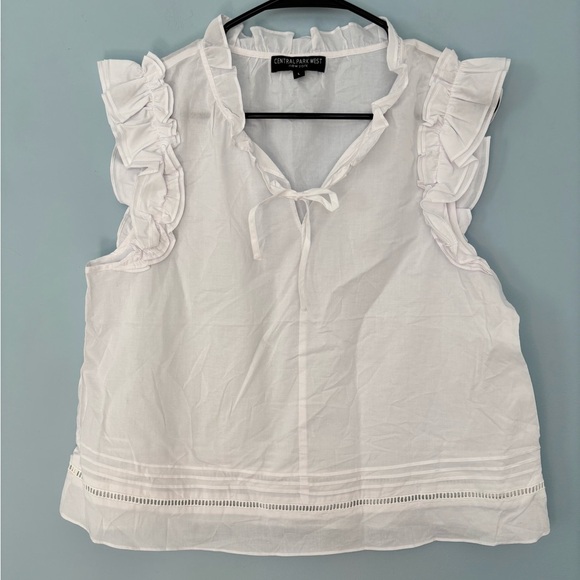 NEW Central Park West Babette Top Sleeveless Eyelet Ruffle Size Large White - Picture 2 of 8